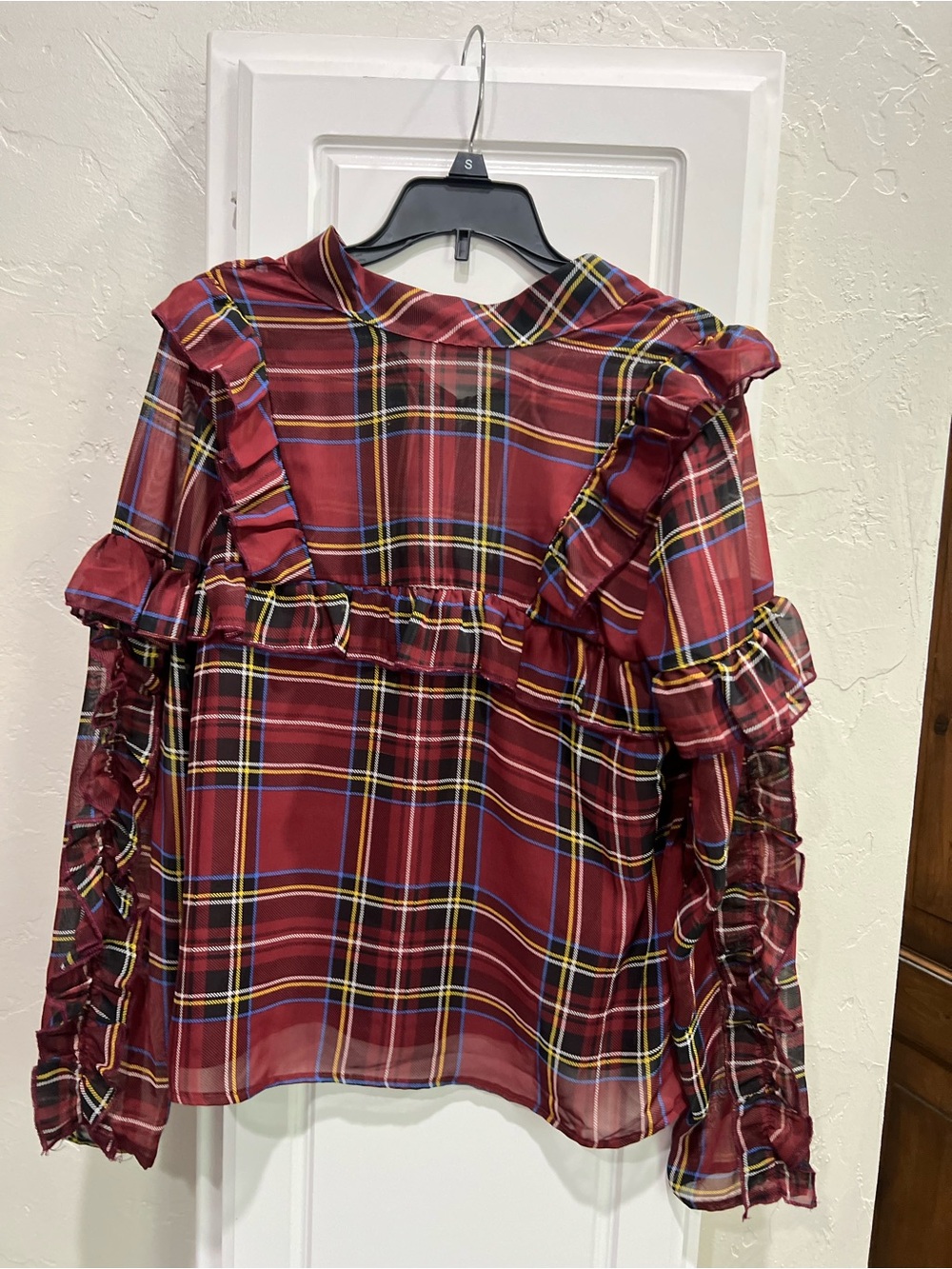 BB Dakota Girls' Red Plaid Ruffle Blouse